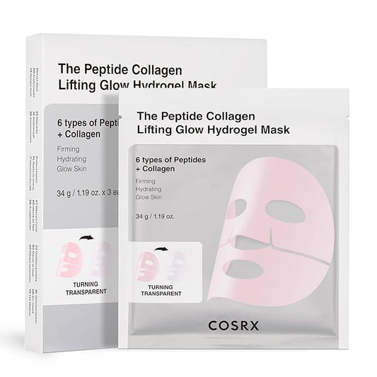 COSRX The Peptide Collagen Lifting Glow Hydrogel Face Masks Skincare 3 EA, Collagen Face Mask, Travel Essentials, Overnight Face Mask, Korean SkinCare-Velvo Beauty
