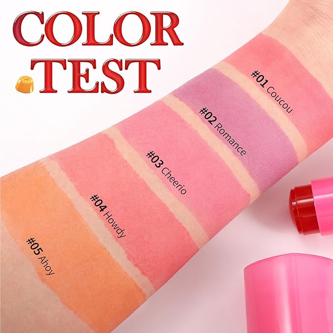 Water Jelly Tint Blush, 3-In-1 Multi-Use Blush Cream Blush Stick for Eyes, Cheeks & Lips, Hydrating & Bouncy Jelly Texture, Blends Perfect for Skin Portable Multipurpose Long Lasting Waterproof(05, s)-Velvo Beauty