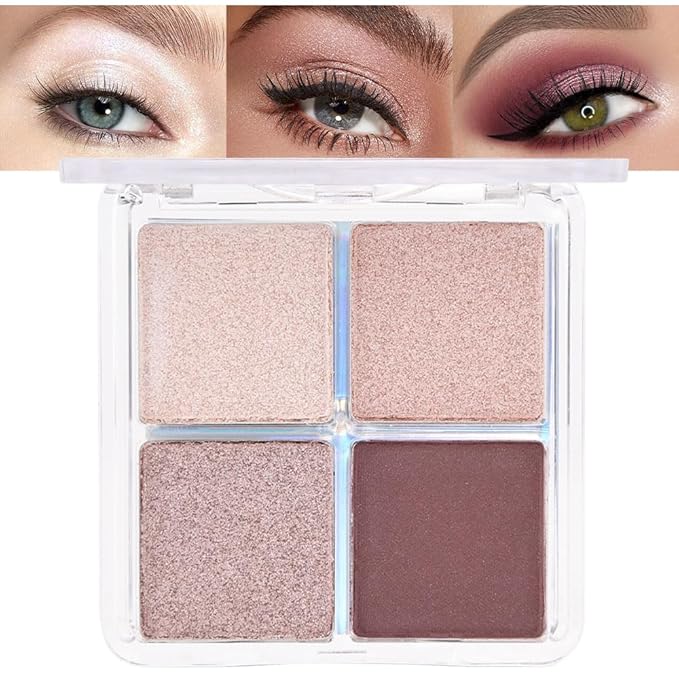 evpct Eyeshadow Quad Palette, Champagne Rose Gold Bronze Plum Glitter Shimmer Metallic Matte High Pigment Primer Eye Shadow Palette Makeup for older Women, Smudge Proof Vegan Cruelty-free, Ballerina-Velvo Beauty