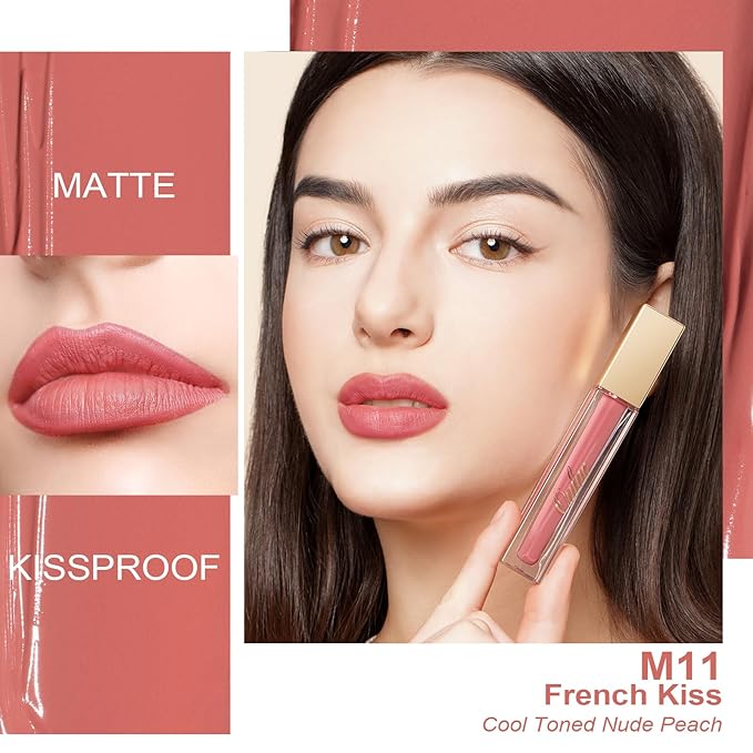 Oulac Matte Liquid Pink Nude Lipstick for Women, Long Lasting Lipstick Waterproof Lip Stain, No Transfer, Creamy High Pigmented Formula with Rose Oil, Vegan & Cruelty-Free, Coral Pink M11-Velvo Beauty