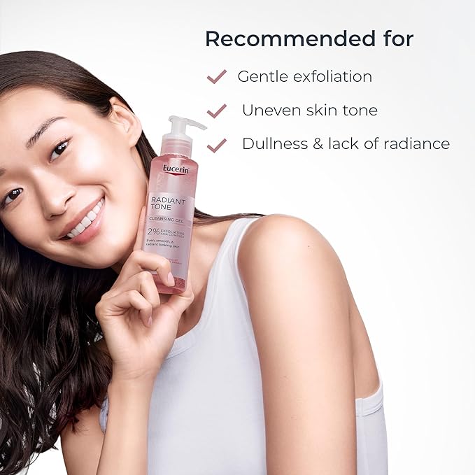 Eucerin Radiant Tone Face Cleanser Gel with 2% Exfoliating AHA Complex, Gentle Face Wash Improves Skin Clarity and Boosts Radiance, All Skin Types, 6.8 Fl Oz Bottle-Velvo Beauty