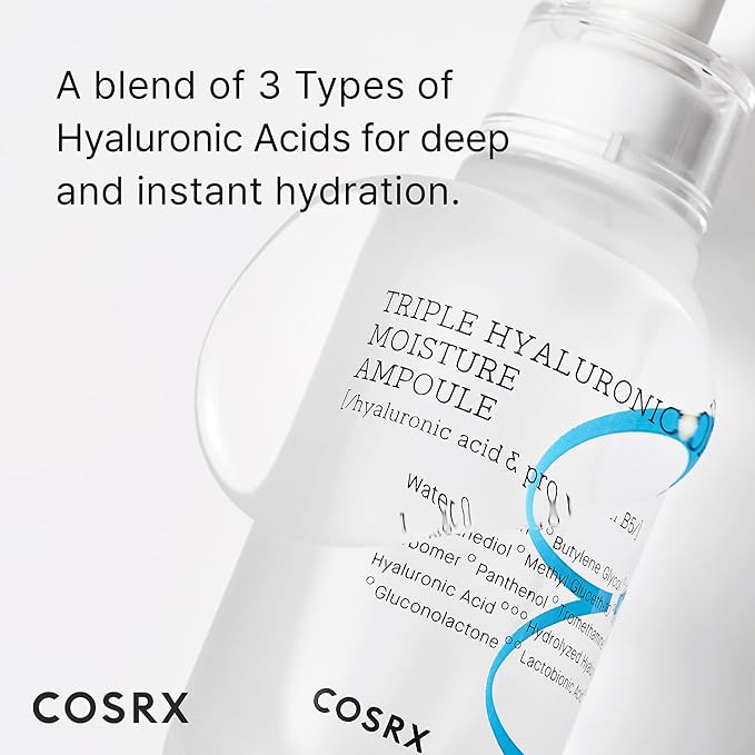 COSRX Hydrium Triple Hyaluronic Moisture Ampoule, 40ml / 1.35 fl.oz | Hyaluronic Acid Viscous Serum | Korean Skin Care, Animal Testing Free, Paraben Free-Velvo Beauty
