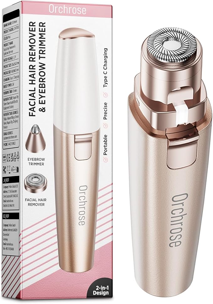 Rechargeable Facial Hair Remover for Women: 2-in-1 Device for Shaping Eyebrows and Removing Face Peach Fuzz(Rose Gold)-Velvo Beauty