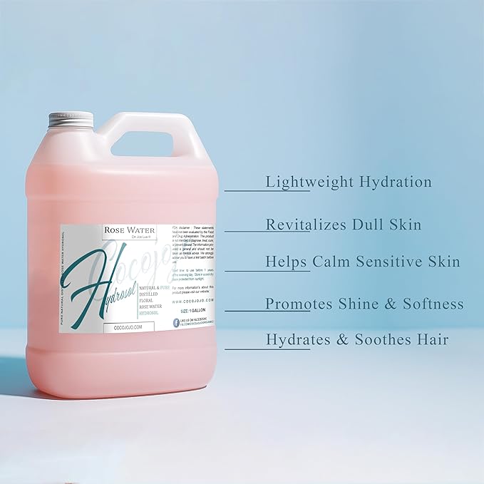Rose Hydrosol Spray Cleansing Non GMO Facial Toner for Face Body Locs Rose Water Hydrating Face Mist, for Hydration Pure & Natural Hydrosol for All Skin Types - COCOJOJO - Bulk 128 OZ - 1 Gallon-Velvo Beauty