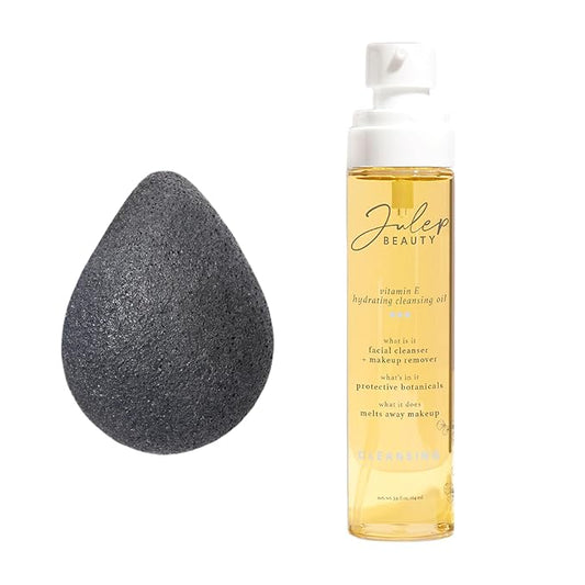 Julep Beauty Konjac Charcoal Sponge + Vitamin E Hydrating Cleansing Oil - For Gentle Exfoliating and Calm Skin - Makeup Remover-Velvo Beauty