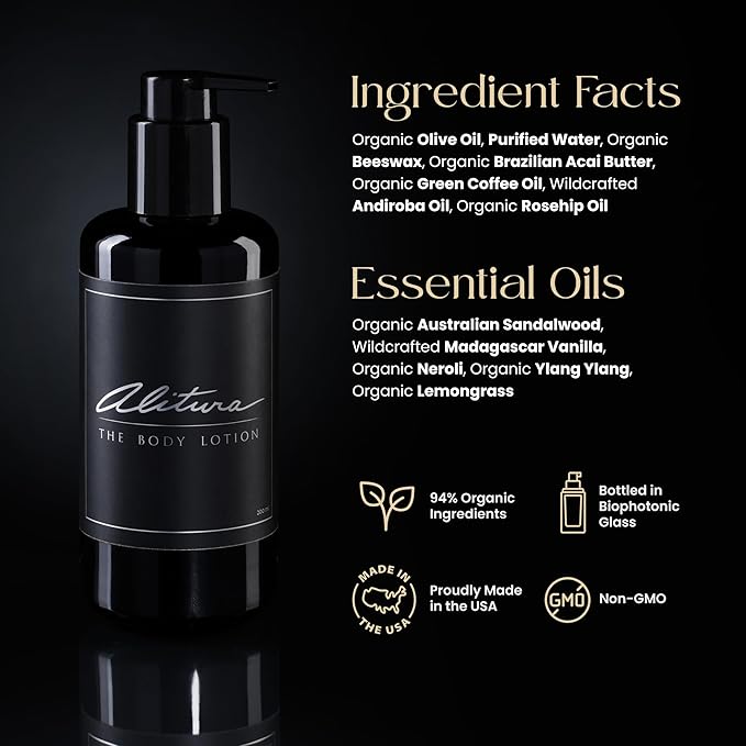 Alitura Naturals Organic Face & Body Lotion – Anti-Aging Moisturizer with Olive Oil & Acai Butter – Hydrating Cream for Dry, Sensitive & Aging Skin – For Men & Women – 200ml-Velvo Beauty