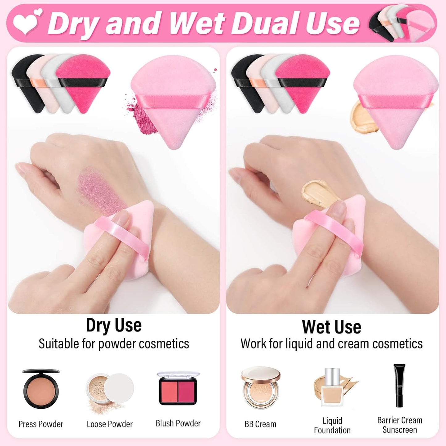 Caffox 60pcs powder puffs for face powder, Triangle Powder Puff for Setting Powder, Makeup Puffs for Loose Powder and Press Powder, Makeup Sponge Powder Applicator for Face and Eye-Velvo Beauty