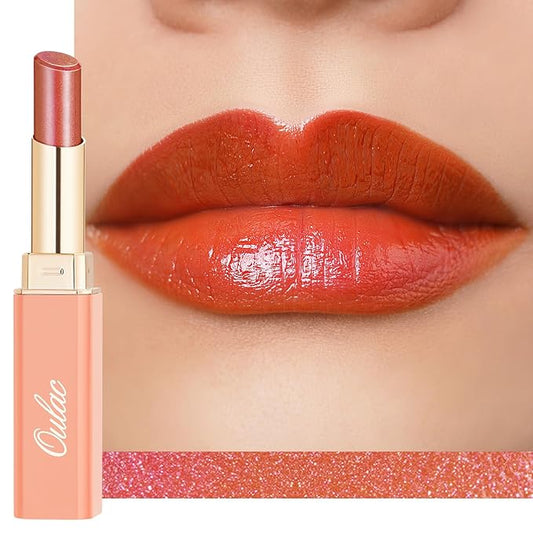 Oulac Moisture Shine Bright Red Lipstick - 2 in 1 Shimmer Lipstick & Lip Balm, Juicy & Glossy Finish, Long Lasting Hydrating, Smooth for Dry, Cracked and Chapped Lips, Vegan 2.2g/0.07oz (S01)-Velvo Beauty