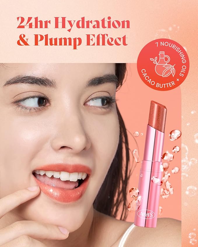 AMTS Tinted Lip Balm - Drama | Hydrating Glitter Lipstick | Pearl Shimmering Daily Lip Makeup for dry, cracked, chapped lips | korean beauty Moisture Lip Tint-Velvo Beauty