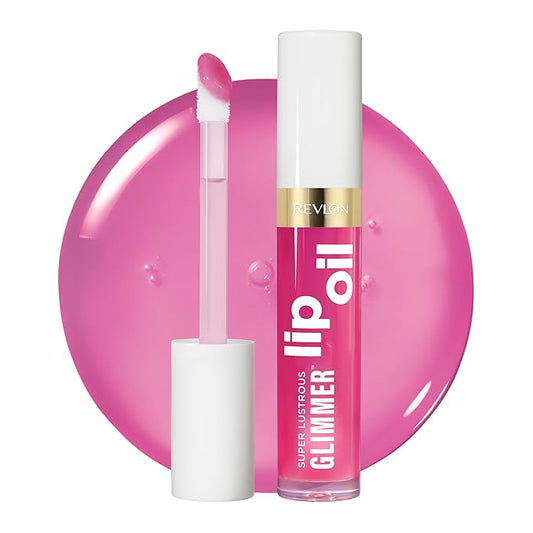Revlon Super Lustrous Glimmer Lip Oil, Moisturizing & Tinted, Shiny Finish, Made with Plant-Based Squalane, 004 Gone Rose, 0.13 fl oz-Velvo Beauty