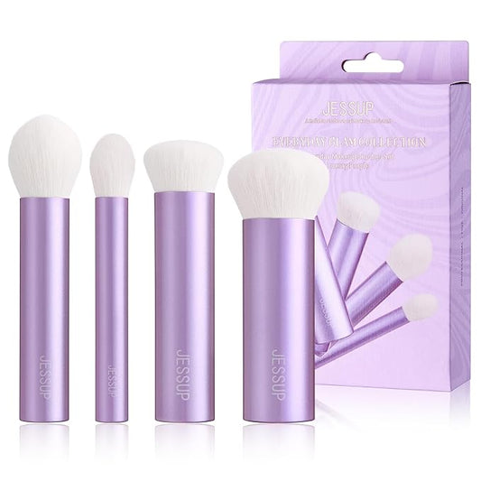 Jessup Makeup Brushes Set 4pcs Face Kabuki Brush for Foundation Contour Powder Blush Bronzer and Highlighter, Premium Synthetic Fiber Cruelty-Free, Luxury Purple T517-Velvo Beauty