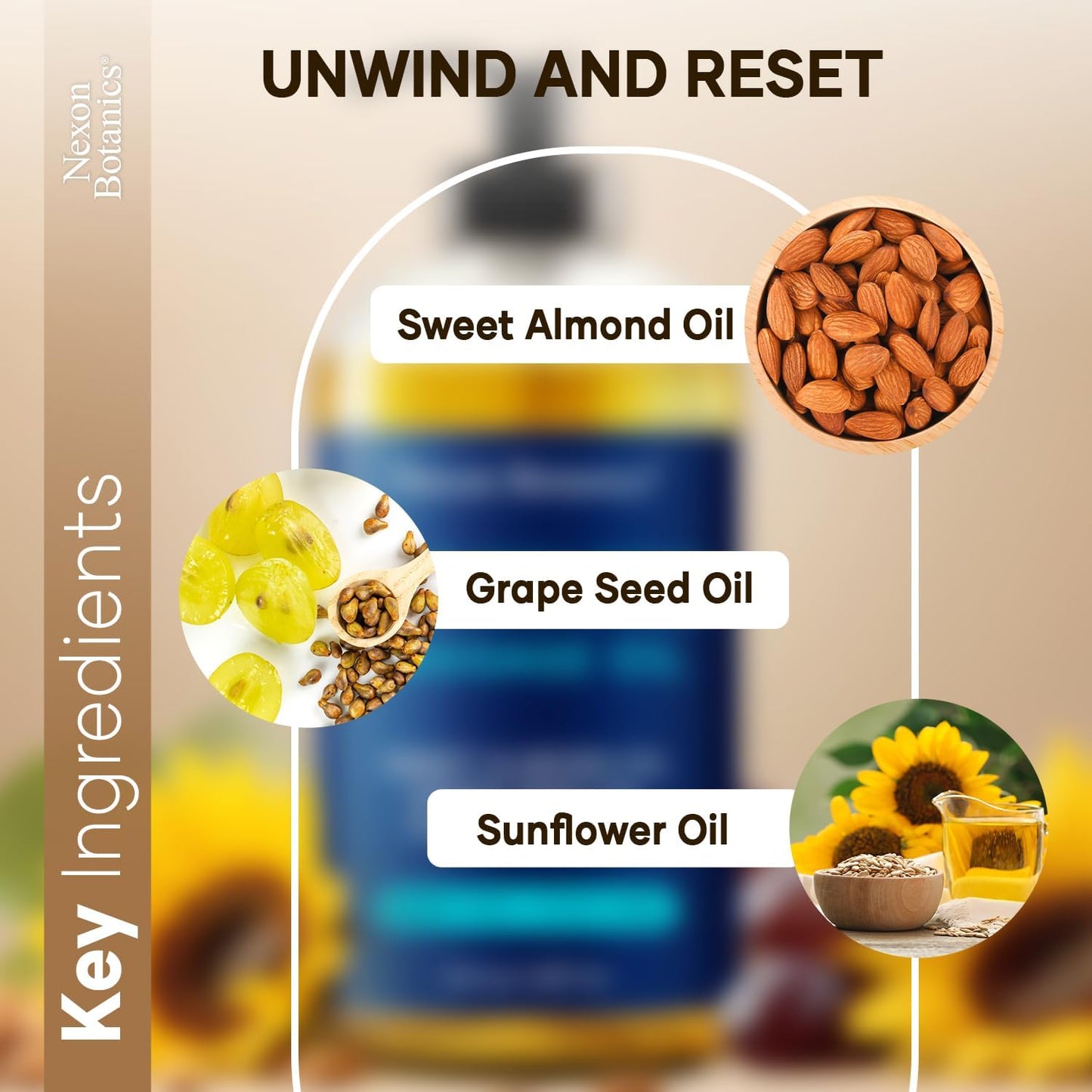 Unscented Massage Oil for Massage Therapy 8 fl oz - Refreshing and Relaxing - Natural Oils with Sweet Almond, Grape Seed and Sunflower Oil - for Men and Women - Nexon Botanics-Velvo Beauty