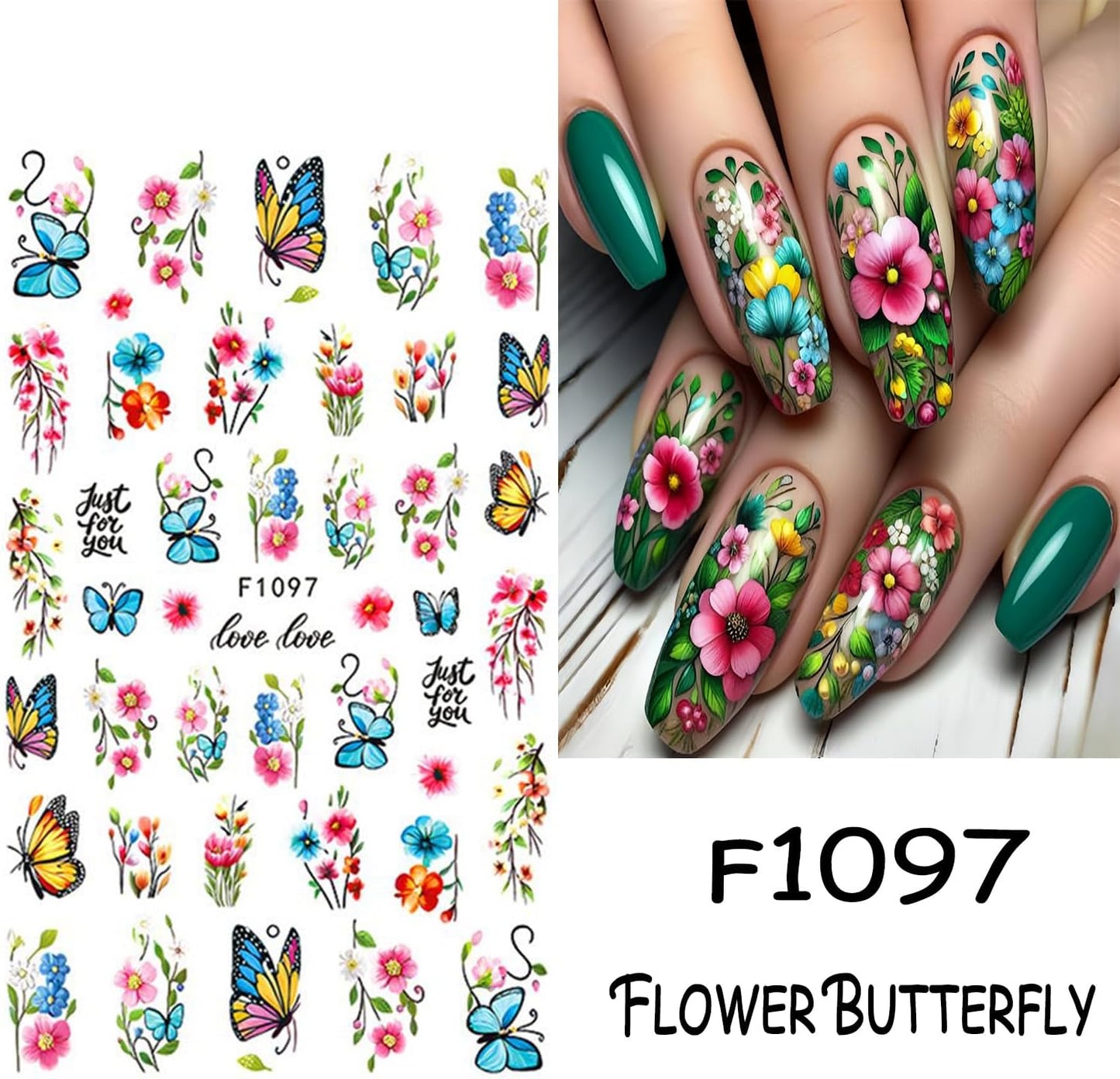 8 Sheets Butterfly Flower Nail Art Stickers 3D Self-Adhesive Spring Summer Nail Sticker Flower Nail Art Decals Holographic Blossom Nail Decal Decoration for Women Colorful Butterfly Manicure Supplies-Velvo Beauty