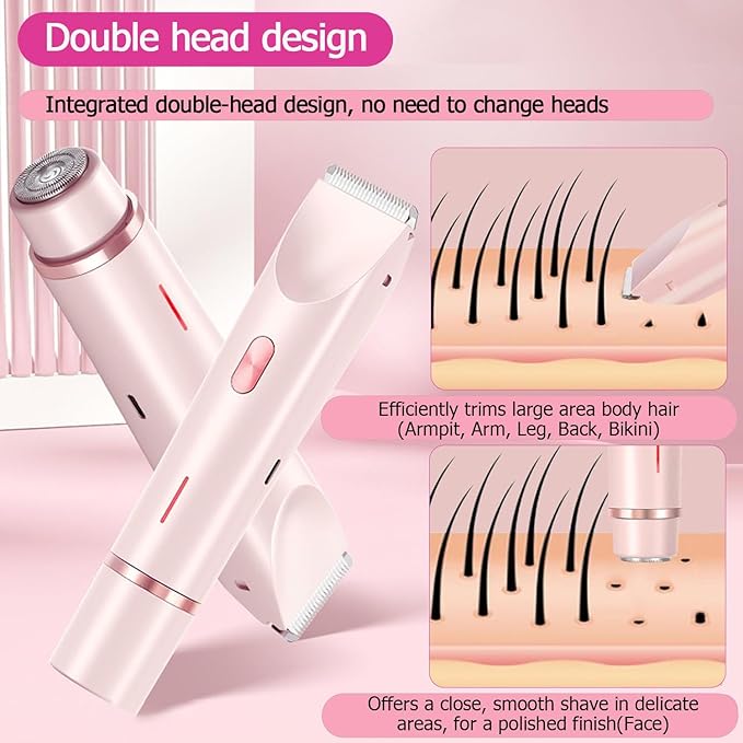 Bikini Trimmer for Women, Waterproof Bikini Shaver with Dual Head Design, Cordless Rechargeable Shaver for Women Private Area, Gentle Wet & Dry Hair Removal for Bikini Line & Underarms-Velvo Beauty