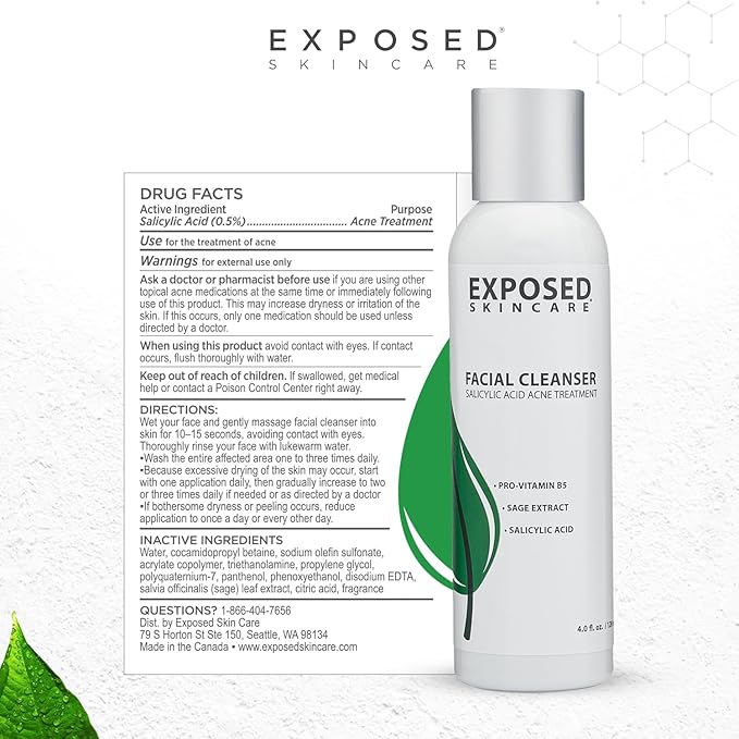 Exposed Skin Care Acne Treatment Kit - Includes Facial Cleanser, Clearing Tonic, Acne Treatment Serum, Clear Pore Serum, Clarifying Mask, Cloth - Natural Acne Solution for Face, All Ages & Skin Types-Velvo Beauty