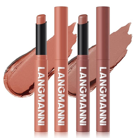Jolilab 2Pcs Velvet Matte Lipstick Nude Matte Soft Dark Color Stick High Pigmented Long-Lasting Waterproof Lip Stick Lip Balm Beauty Cosmetics Gift for Girls and Women(05#+06#-Velvo Beauty