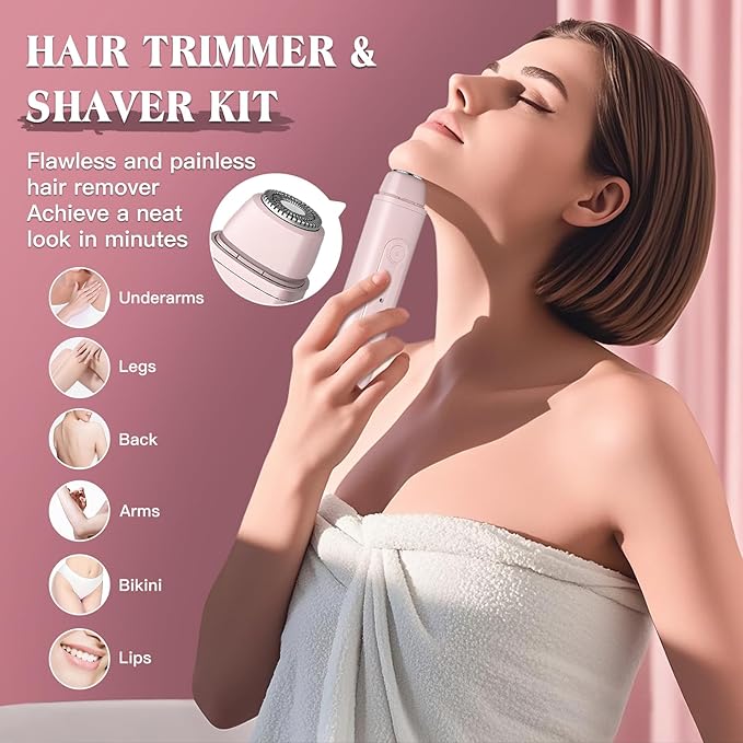 Bikini Trimmer Electric Razors for Women, 2-in-1 Dual-Head Cordless Body Hair Trimmer Facial Hair Removal for Face Lip Chin Pubic Underarm Legs, IPX6 Waterproof, Gifts for Women-Velvo Beauty