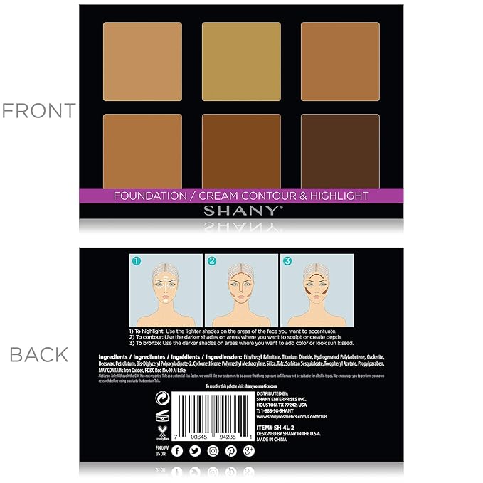SHANY Foundation Cream Contour & Highlight Makeup Palette with Mirror - 6 Color Foundation Palette - FOUNDATION-Velvo Beauty