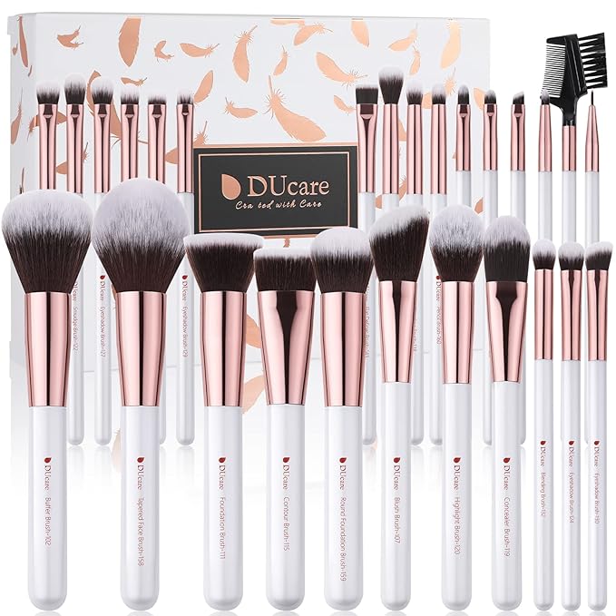 DUcare Makeup Brushes Set Professional 27Pcs Makeup Brushes Premium Synthetic Kabuki Foundation Blending Face Powder Blush Concealers Eye Shadows Make Up Brushes Kit White-Velvo Beauty