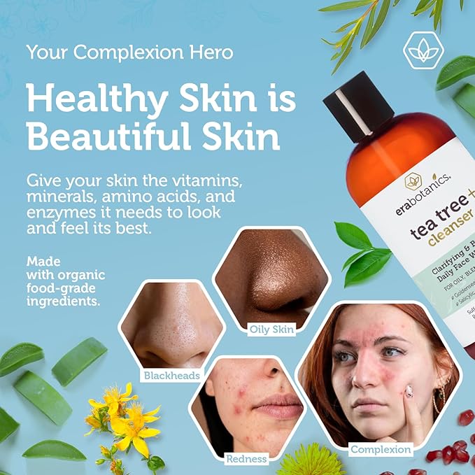 Era Organics Purifying Tea Tree Oil Face Wash - Balancing Cleanser for Oily, Blemish-Prone Skin with Salicylic Acid - Sulfate-Free, Fragrance Free, Made in USA-Velvo Beauty