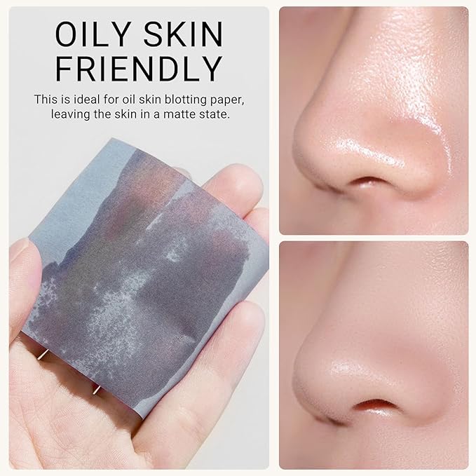 KYDA 200 Sheets Bamboo Charcoal Oil Blotting Paper with Mirror and Puff, Refills Included, Face Oil Absorbing Sheets, Makeup Friendly Oil Control Paper, Travel Size Oil Control Film-Velvo Beauty