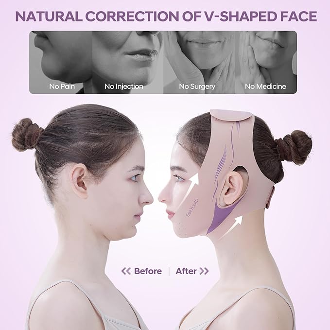 V Line Lifting Mask Chin strap for sleeping, Reusable Face Slimming Strap, V Line Mask, Face Lift Prevent Sagging, V Line Lifting Mask for Women,Jaw Exerciser,Pink-Velvo Beauty