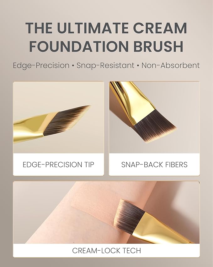 Desert Oak Series Angled Foundation Brush - 20mm Thin Contour Head for Cream/Stick Foundation, Precision Buffing & Detailing, Bubinga Handle & Brass Ferrule (CM 185)-Velvo Beauty