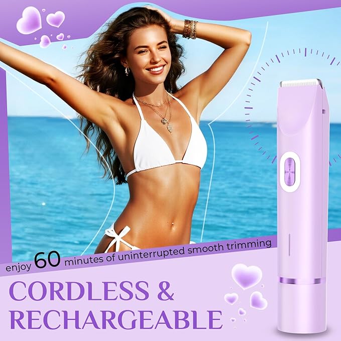 2025 New 2-in-1 Electric Bikini Trimmer for Women - Dual Head Electric Razor,Waterproof Painless Bikini Shaver, Pubic Hair Trimmer for Private Area & Body Hair, Purple-Velvo Beauty