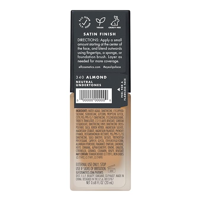 e.l.f. Flawless Finish Foundation, Lightweight & Medium Coverage, Semi-Matte Finish, Almond, 0.68 Fl Oz (20mL)-Velvo Beauty