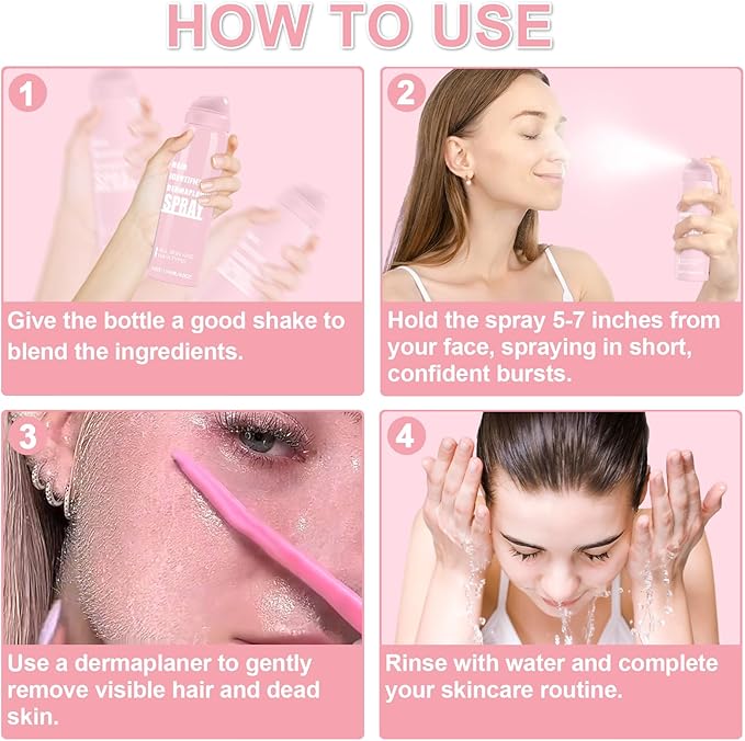 1PC Hair Identifier Spray for Face Shaving Dermaplaning Tool Skin Body for Women with 4 Face Razor for Skin Shaver Hair Removal Kit Suitable for all Skin Types-Velvo Beauty