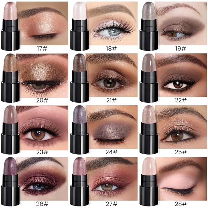 evpct 12Pcs Capsule Cream Eye Shadow Brightener Sticks Set for Eyes, Champagne Pearl Taupe Bronze Cocoa Stone Putty Smoky Amethyst Shimmer Matte Pencil Eye shadow Applicator Stick Palette Makeup 02-Velvo Beauty