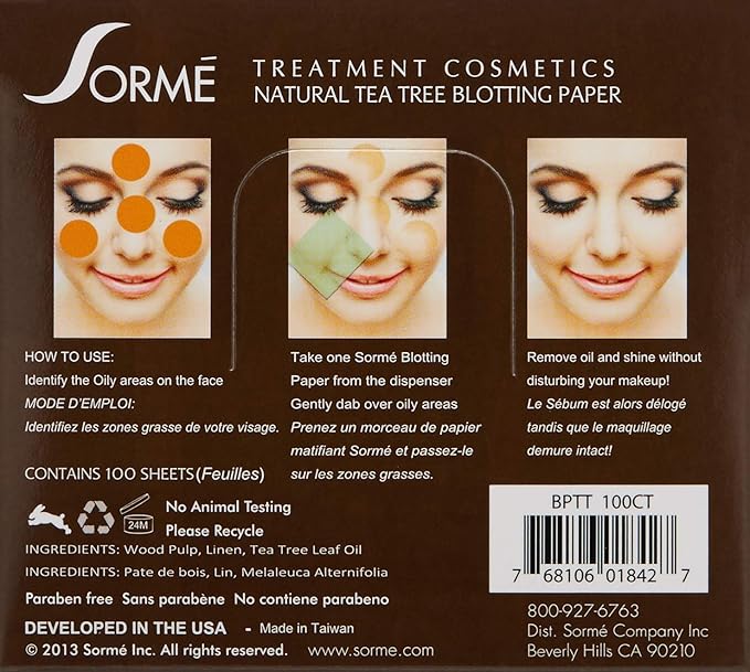Sorme' Treatment Cosmetics Blotting Paper, Tea Tea, 0.5 oz.-Velvo Beauty