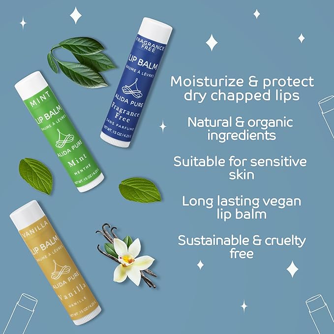 Favorites Lip Balm Collection, Vegan Lip Balm Set, Bees Wax Free, Coconut Oil Free, Avocado Oil, Organic Jojoba Oil, Vitamin E, Natural Moisturizer For Dry Cracked Lips, 3 Tube Set-Velvo Beauty