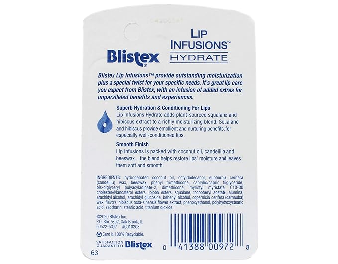 Blistex Lip Infusions Hydrate Lip Moisturizer 0.13 Ounce (3 Pack)-Velvo Beauty