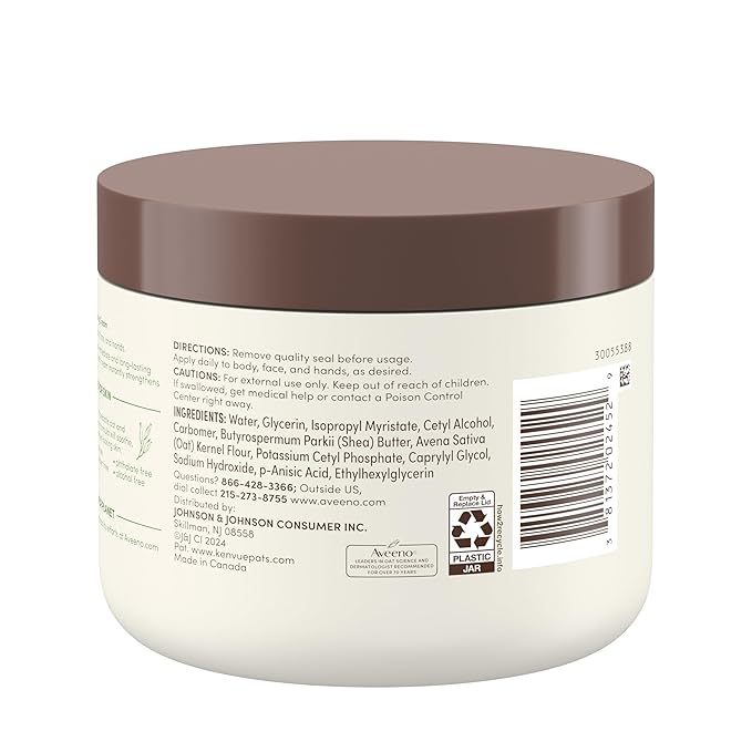 Aveeno Daily Moisturizing Cream with Prebiotic Oat & Shea Butter for Body, Face & Hands Moisturizer Cream, Hydrates Normal to Dry, Sensitive Skin, Fragrance Free, Non-Comedogenic, 20 oz-Velvo Beauty