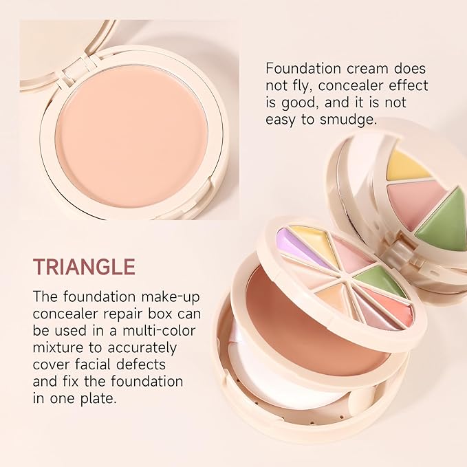 Foundation Concealer Palette with Makeup Sponges & Applicator, 11 Pcs Foundation Powder Concealers Eye shadows Blush Makeup Brushes, 2 in 1 Compact Contouring Duo Layer Plate, Pearl White-Velvo Beauty