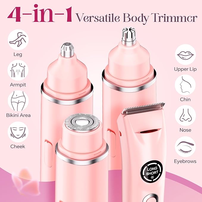 Bikini Trimmer for Women|Hair Removal Shaver - Painless Electric Razor, Cordless Body Shaver for Travel, Replaceable Lady Facial Razor|Trim Nasal/Eyebrows, IPX7 Waterproof&Easy Cleaning, Ceramic Blade-Velvo Beauty