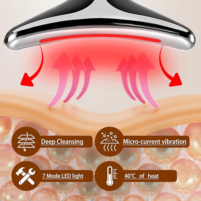 VGY 7-in-1 Face Massager Tool for Skin Care, Multi-Function Electric Red Light Therapy for Face, Wrinkles, Double Chin (Black)-Velvo Beauty