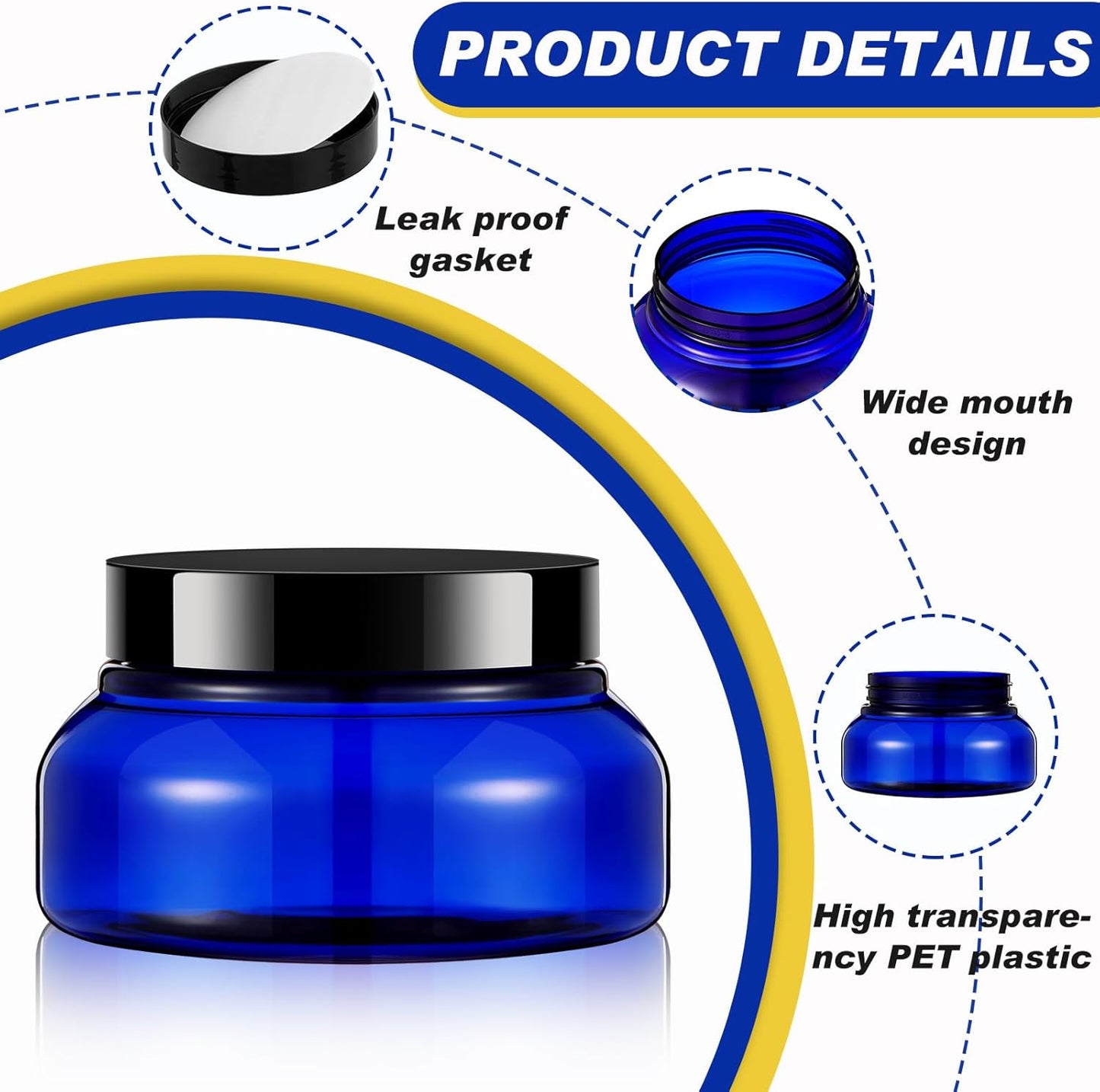 Tessco 24 Pack Plastic Jars with Lids Labels Empty Clear Plastic Jars Round Refillable Cosmetic Containers Body Butter Containers Bulk Sugar Scrub Bottle for Make Up(5 oz,Blue, Black)-Velvo Beauty