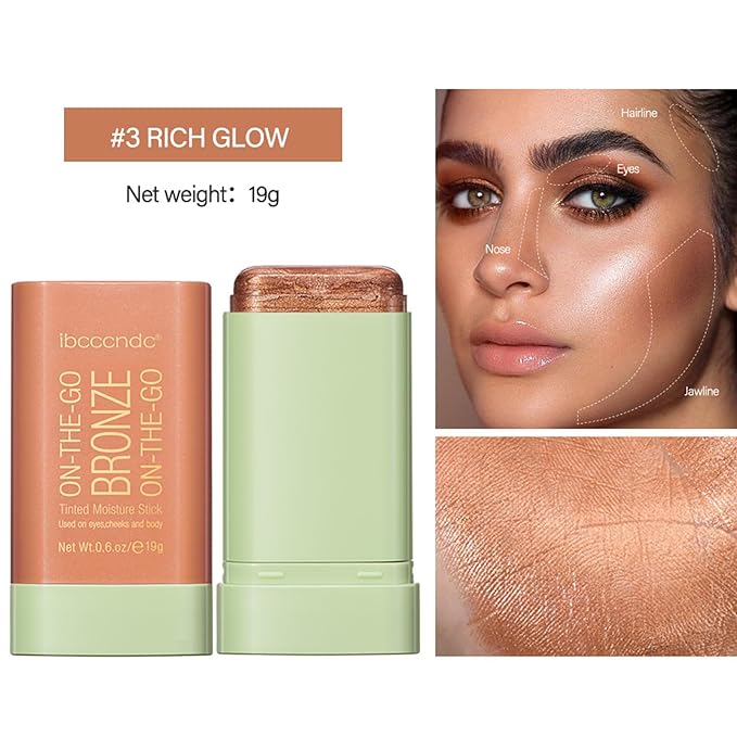 On-The-Go Bronzer Stick,Multi-Use Cream Contour Stick,Natural Long Lasting Face Bronzer,Smooth Highlighter Contour Stick,Bronze Contour Makeup Facial Shaping,03 Rich Glow-Velvo Beauty