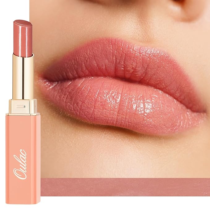 Oulac Moisturizing Shine Pink Peach Lipstick for Women - 2 in 1 Pink Peach Glossy Tinted Lip Balm, Hydrating Winter Lipstick for Dry Lips,Shine Juicy Finish Vegan 2.2g/0.07oz (G13)-Velvo Beauty