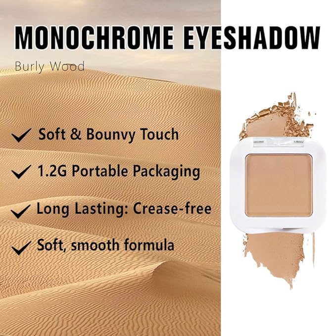 Buildable Matte Eyeshadow Makeup Palette Single - Light Nude Brown Burly Wood Shades | Creamy Pressed Powder for Easy Blending | Mini Travel Palette for Women | Everyday Natural Eye Makeup-Velvo Beauty