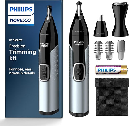 Philips Norelco Nose Trimmer 5000 for Nose, Ears, Eyebrows Trimming Kit, NT5600/62-Velvo Beauty