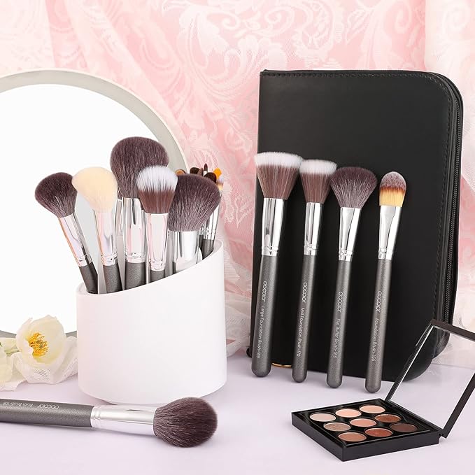 Docolor Professional Makeup Brush Set 29Pcs Makeup Brushes Valentines Day Gifts Premium Goat Synthetic Fiber Foundation Face Powder Blush Concealer Eyeshadows Make Up Brushes with PU Leather Case-Velvo Beauty