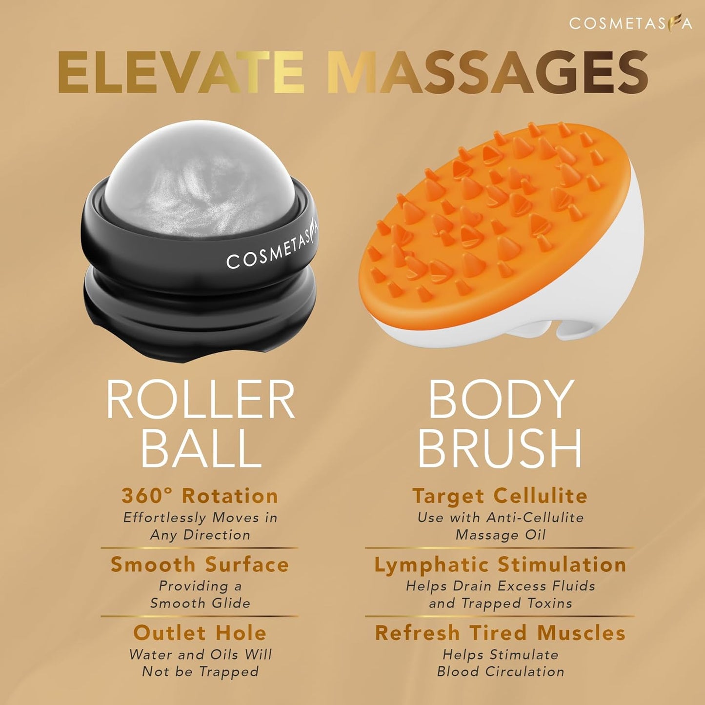 Cosmetasa Body Massage Oil for Massage Therapy Kit - Arnica Sore Muscle Massage Oil, Cellulite Massage Oil, Lavender Massage Oil, Skin Massage Roller Ball, Massager Mitt - Relaxing Luxury Spa Gift Set-Velvo Beauty
