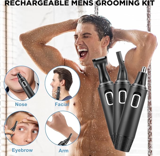 AREYZIN Nose Hair Trimmer 3-in-1 Versatile Rechargeable Ear and Nose Trimmer for Men&Women Painless Electric Shaver Grooming Kit for Ear Beard Facial Pubic Hair Wet Dry Use-Velvo Beauty