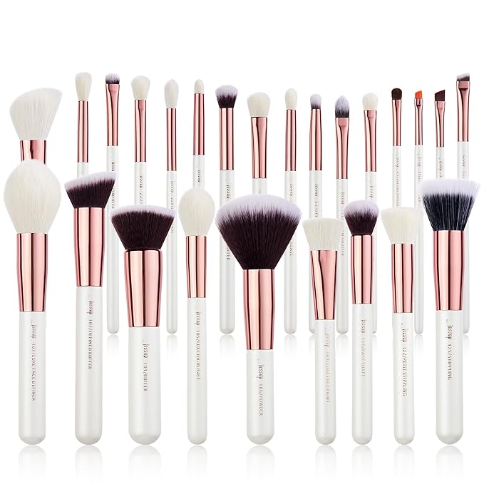 Jessup Brand 25pcs Professional Makeup Brush set Beauty Cosmetic Foundation Power Blushes eyelashes Lipstick Natural-Synthetic Hair Brushes set (Pearl White/Rose Gold)-Velvo Beauty