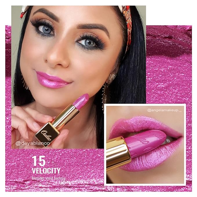 Oulac Metallic Fuchsia & Pink Lipstick Set - 2PCS Vegan Lightweight Hydrating Formula with High Impact Lip Color for Full Coverage Lip Makeup, Christmas Gifts for Women, 15+17-Velvo Beauty