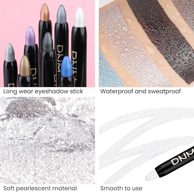 evpct 2Pcs Cream Eyeshadow Sticks Set for Eyes Pearl White & Pearl Black Shimmer Eye Crayon Shadow Brightener Stick Pencil Pen Bulk sombras en crema para ojos 01+03-Velvo Beauty