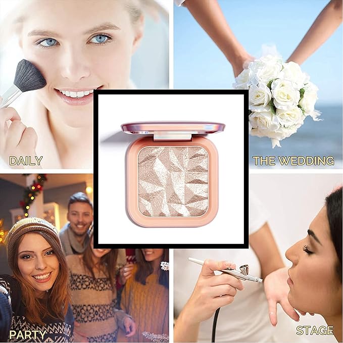 Face Highlighter Makeup Palette Kit, Shimmer Glitter Highlight Contouring Palette Natural Nude Shiny Contour Highlight Makeup Illuminator Highlighter Concealer Palette with brush (Nude Pink)-Velvo Beauty